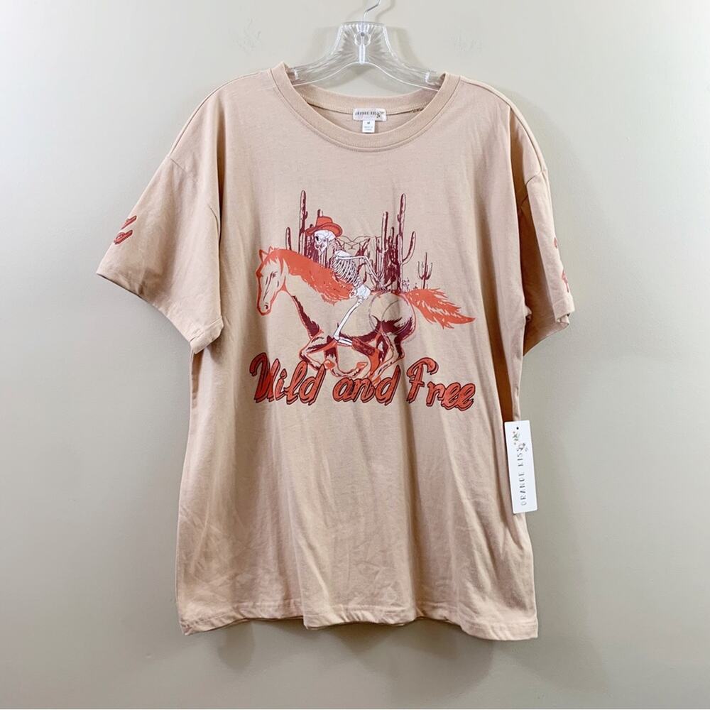 Orange Kiss Wild and Free Skeleton Cowboy Tan/Orange T-Shirt